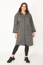 Kadın Füme Fermuar Ve Kapşon Detaylı Kaban 65N28345