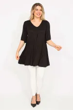 Tunique plissée noire trapèze pour femme 65N35319 Tunique plissée noire trapèze pour femme 65N35319