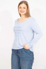 Kadın Bebe Mavisi Büyük Beden Bisiklet Yakalı Ön Baskılı Bluz 65N35567