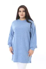 Kadın Büyük Beden Mavi Kendinden Çizgili Uzun Tunik 65N38532