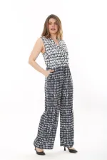 Kadın Büyük Beden Lacivert Anvelop Yakalı Geniş Paçalı Beli Lastikli Tulum 65N37635