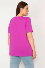 Kadın Eflatun Büyük Beden Tek Yaka Biyeli Spor Bluz 65N35619