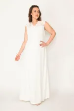 Kadın Büyük Beden Kemik Dantel Detaylı Astarlı Uzun Elbise 65N36782