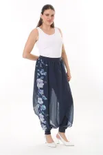 Kadın Büyük Beden Lacivert İçi Viskon Pantolonlu Şifon Anvelop Görünümlü Şalvar   65N37631
