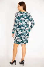 Kadın Petrol Kolları Şerit Detaylı Çiçek Desenli Tunik Elbise 65N34667
