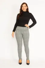 Leggings femme gris à carreaux et poches zippées décoratives 26A34810