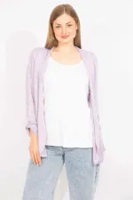 Kadın Lila Büyük Beden İkili Görünümlü Tek Parça Kol Detaylı Bluz 65N35575