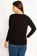 Kadın Siyah Önü Lame Bloglu V Yakalı Bluz  65N34483