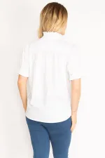 Kadın Beyaz Yaka Ve Kol Ağzı Fırfır Detaylı Poplin Bluz 65N35174