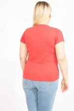 Kadın Nar Büyük Beden V Yakalı Ön Baskılı Bluz 65N35655