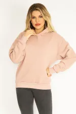 Kadın Pudra 3 İplik İçi Şardonlu Sweatshirt 65N35068