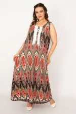 Kadın Gri Ön Pat Düğme Ve Dantel Detaylı Javanez Viskon Elbise 65N33208