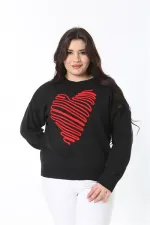 Kadın Büyük Beden Siyah Suzine Nakışlı Triko Kazak 65N38862