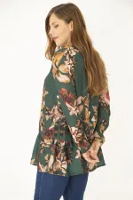 Kadın Büyük Beden Yeşil V Yakalı Etek Ucu Katlı Astarlı Şifon Tunik 65N36955