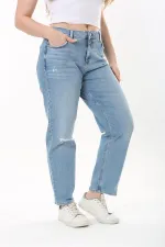 Kadın Büyük Beden Mavi Yüksek Bel 5 Cepli Kot Pantolon 65N37517