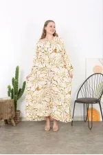 Kadın Büyük Beden Kemik Dokuma Viskon Kumaş Ön Pat Düğmeli Uzun Kollu Elbise 65N38730