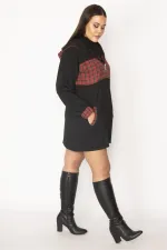 Kadın Bordo Ekose Desen Detaylı Kapşonlu Mont 65N29568