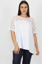 Kadın Beyaz Pamuklu Kumaş Dantel Detaylı Bluz 65N20711