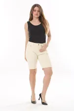Kadın Büyük Beden Bej 5 Cepli Kot Şort 65N37821