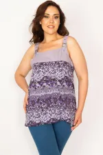 Kadın Lila Askısı Toka Aksesuarlı Etek Ucu Kuşgözü Bağcık Detaylı Bluz 65N33666