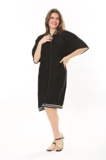 Kadın Büyük Beden Nar Ön Fermuarlı Ribana Detaylı Aerobin Kumaş Elbise 65N37880