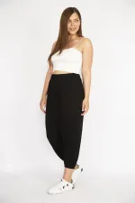 Kadın Büyük Beden Siyah Paça Ribanalı Rahat Kesim Yan Cepli Eşofman Alt