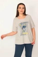 KADIN MİNT PAMUKLU KUMAŞ ÖN BASKILI KISA KOLLU BLUZ