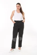 Kadın Büyük Beden Siyah Kup Detaylı Yan Kemeri Lastikli Likralı Kot Pantolon 65N37728