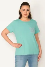 KADIN CAM GÖBEĞİ MAVİSİ PAMUKLU KUMAŞ CEP DETAYLI BLUZ