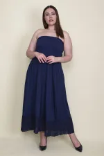 Kadın Lacivert Etek Ucu Dantel Göğüs Kısmı Gipe Lastikli Elbise 65N26128