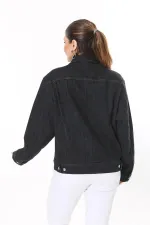 Kadın Büyük Beden Antrasit Metal Düğmeli Kup Detaylı Cepli Kot Mont 65N37714