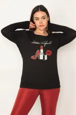 Kadın Siyah Ön Baskılı Bluz 65N31385