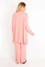 Kadın Mavi Yan Bağcık Detaylı Hırka Pantolon Takım 65N34906