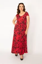 Kadın Renkli V Yakalı Bel Büzgülü Uzun Elbise 65N33190