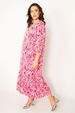 Kadın Fujya Dokuma Viskon Kumaş Ön Düğmeli Etek Ucu Katlı Elbise 65N33531