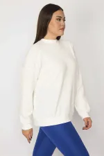 Kadın Kemik Sıfır Yakalı Kendinden Çizgili Uzun Kollu Bluz 65N29904