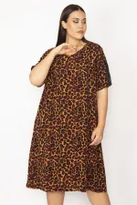 Kadın Leo Dantel Detaylı V Yakalı Leopar Desenli Elbise 65N29933