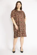 Kadın Bordo Büyük Beden Bisiklet Yakalı Etek Ucu Katlı Elbise