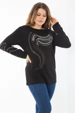 Kadın Büyük Beden Siyah Kol Ve Önü Taş Detaylı Bluz 65N37325