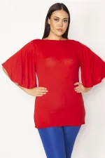 Kadın Kırmızı Volan Kollu Viskon Bluz 65N29671