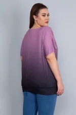 Kadın Lila Batik Desenli Düşük Kol Etek Ucu Bantlı Bluz 65N22754