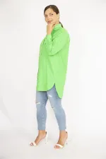 Kadın Büyük Beden Yeşil Ön Düğmeli Uzun Kollu Gömlek 65N37038