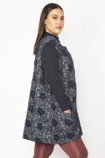 Kadın Lacivert Jakar Desenli Ön Çıtçıt Düğmeli Cepli Yelek 65N29626