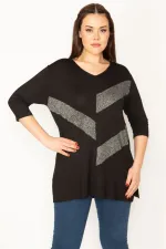 KADIN SİYAH SİM DETAYLI BLUZ