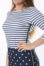 Kadın Büyük Beden Lacivert Marin Desen Likralı Saten Elbise 65N37785