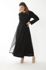 Kadın Büyük Beden Siyah Dışı File İç Elbiseli İkili Elbise 65N37033