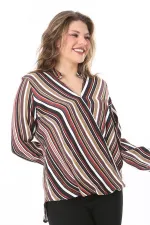 Kadın Büyük Beden Bej Dokuma Viskon Kumaş Kapalı Anvelop Bluz 65N37614