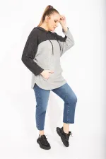 Kadın Gri Rahat Kesim Yumoş Kumaş Kapşonlu Cepli Sweatshirt 65N35488