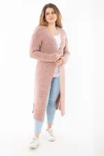 Kadın Büyük Beden Renkli Yırtmaçlı Kalın Triko Uzun Hırka 65N37306