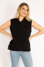 Kadın Lacivert Yanı Çıtçıt Yırtmaçlı Kapşonlu Kolsuz Sweatshirt 65N34829